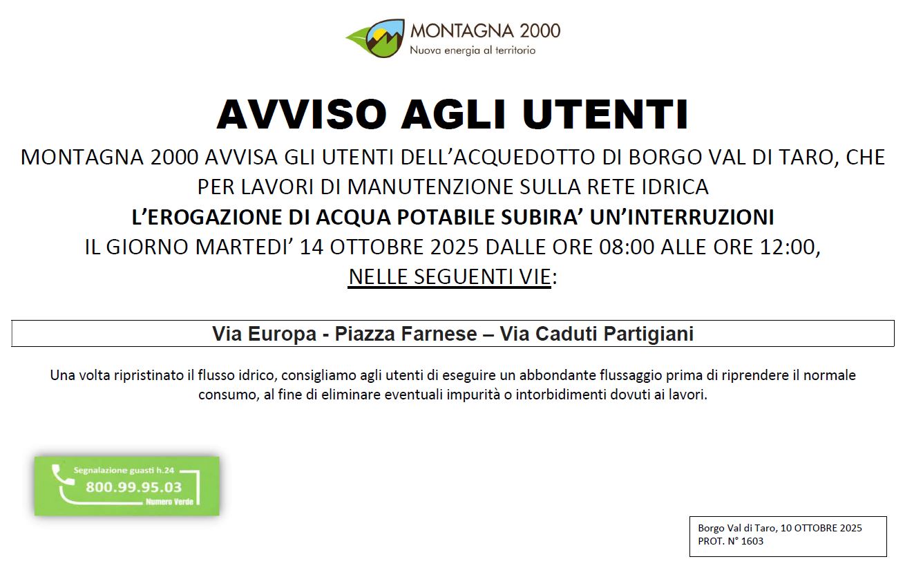 AVVISO AGLI UTENTI