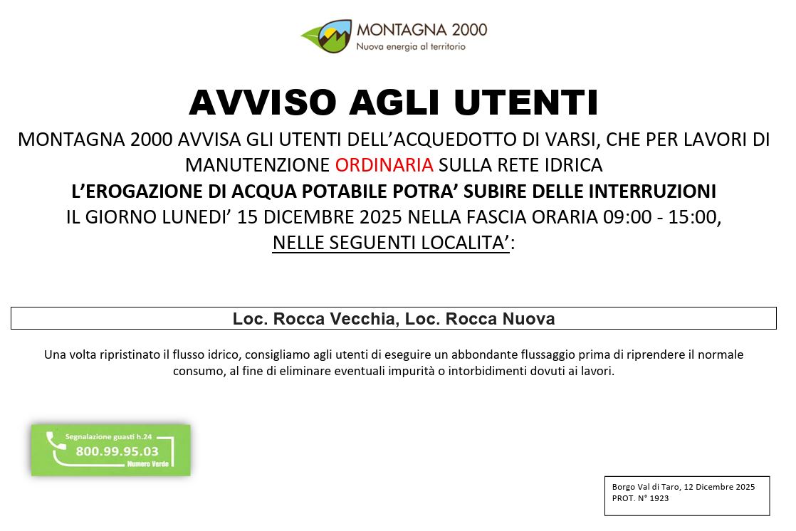 INTERRUZIONE DI FORNITURA