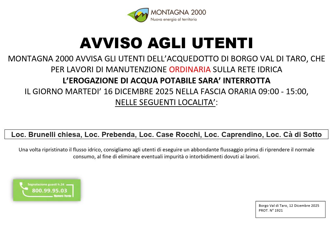 INTERRUZIONE DI FORNITURA