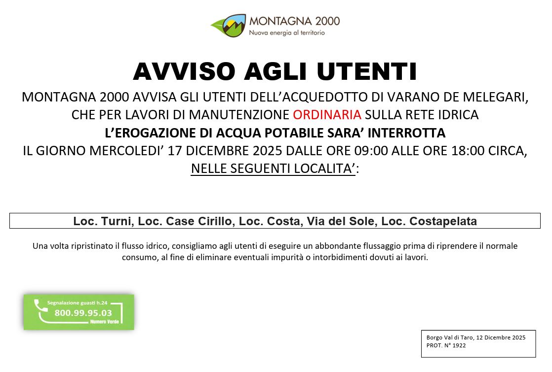 INTERRUZIONE DI FORNITURA