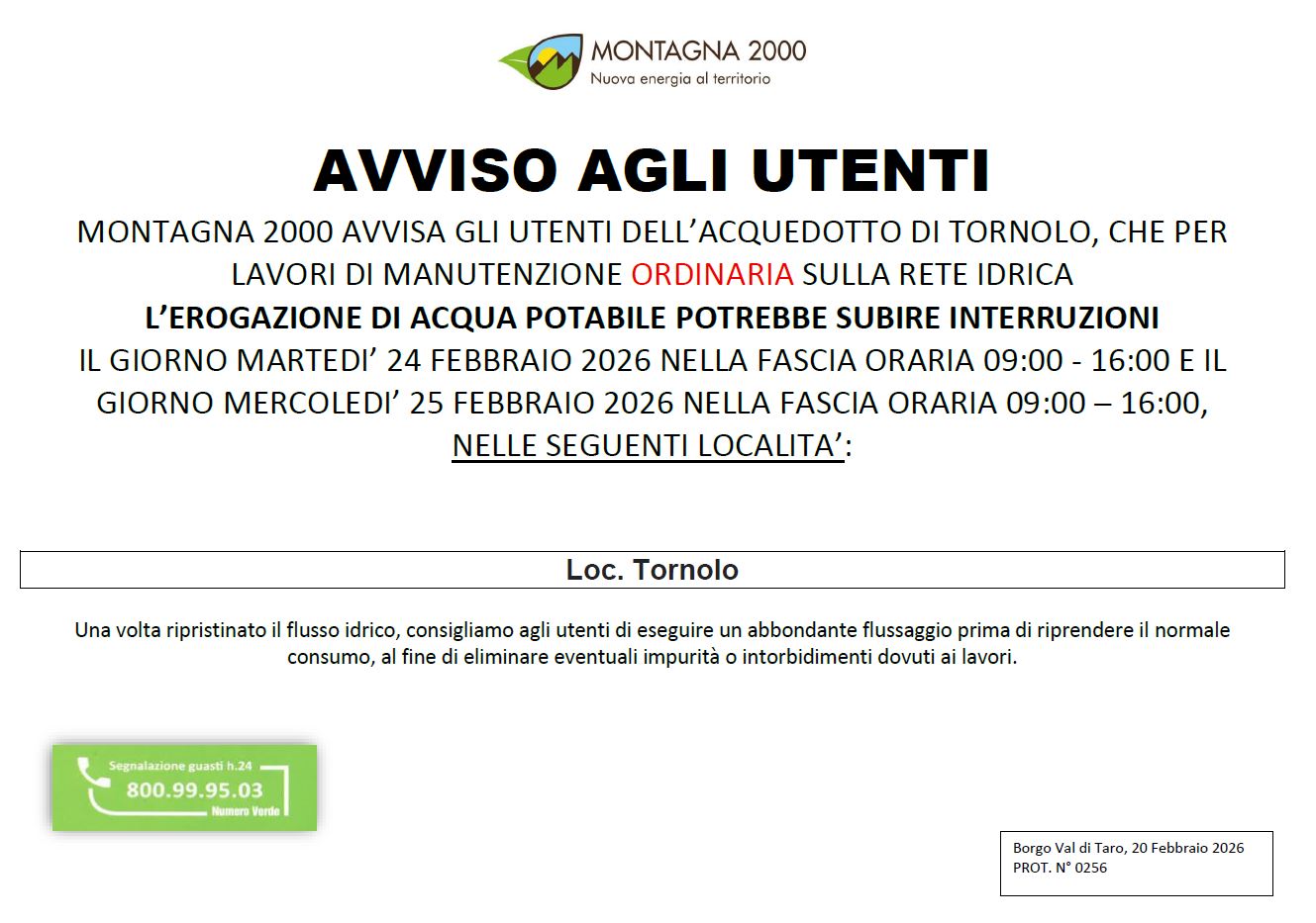 INTERRUZIONE DI FORNITURA