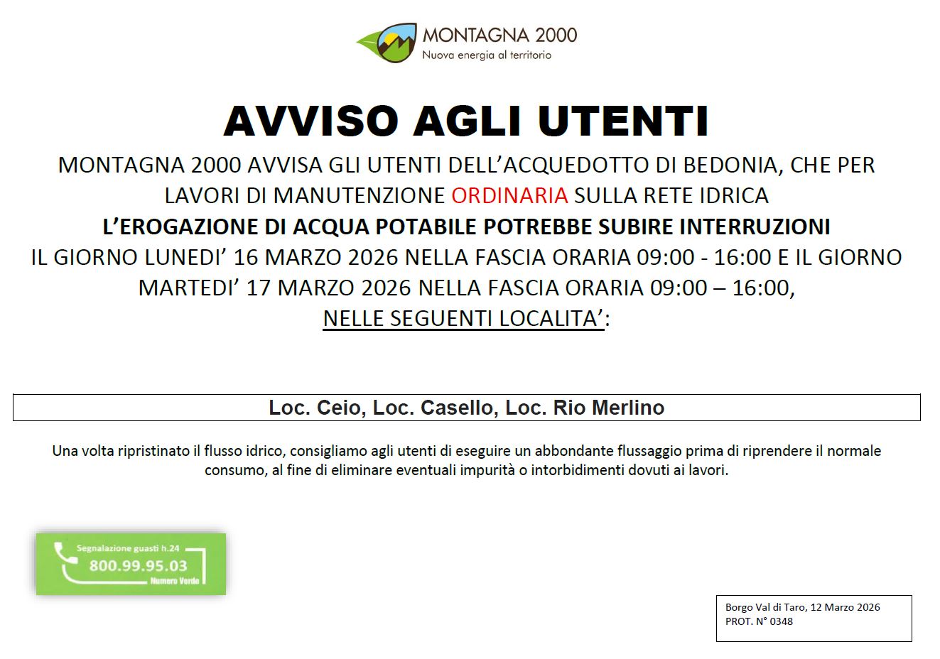 INTERRUZIONE DI FORNITURA