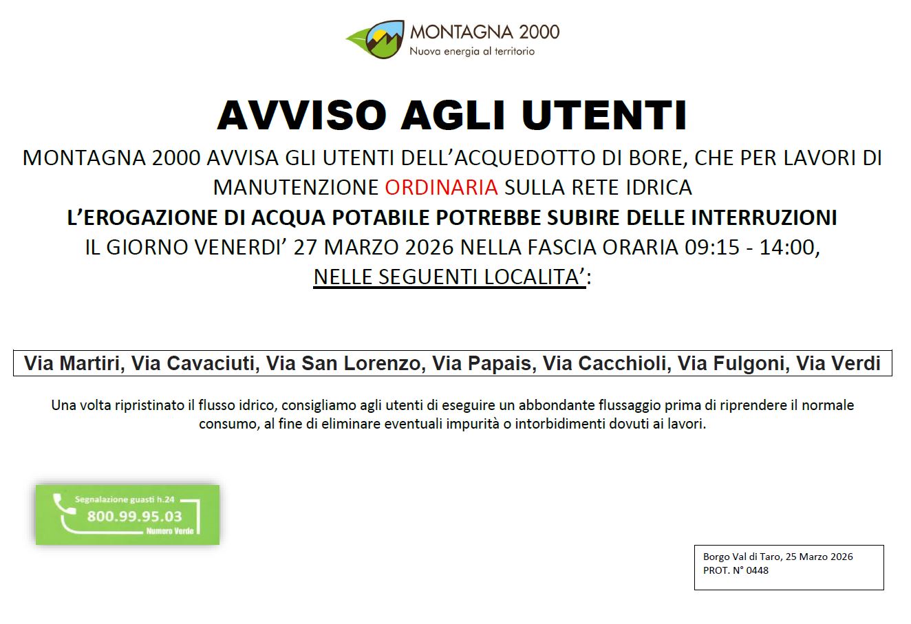 INTERRUZIONE DI FORNITURA